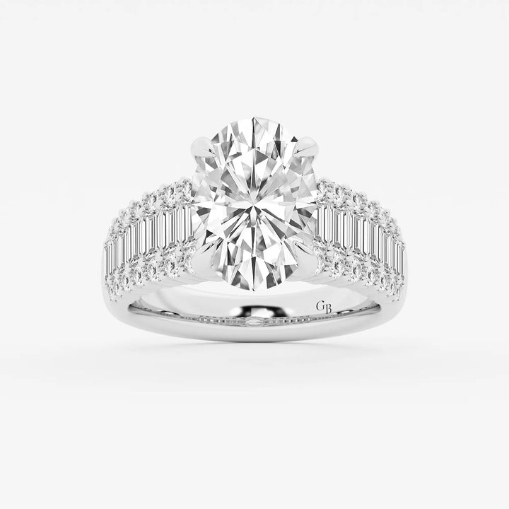 Elegant Oval Cut Lab-Grown Diamond Side Stone Engagement Ring with Round
