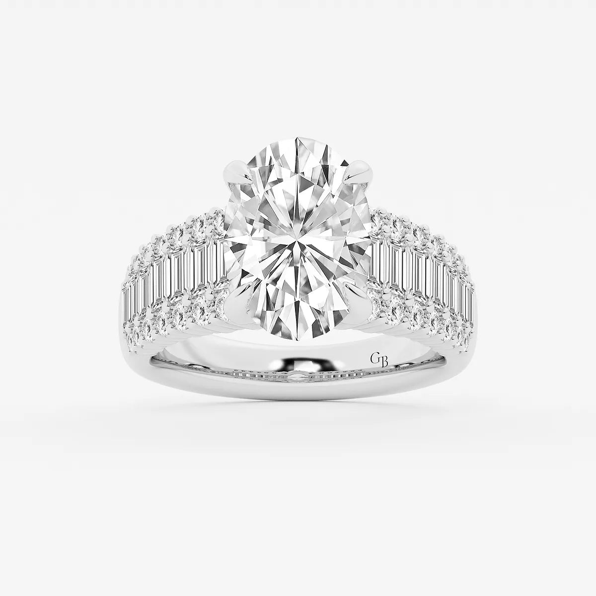 Elegant Oval Cut Lab-Grown Diamond Side Stone Engagement Ring with Round