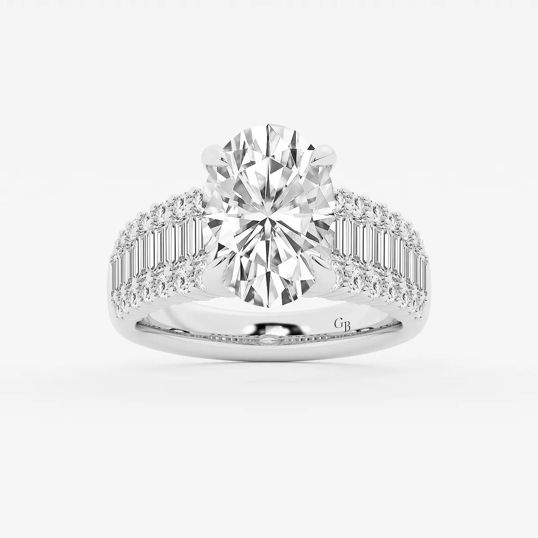 Elegant Oval Cut Lab-Grown Diamond Side Stone Engagement Ring with Round