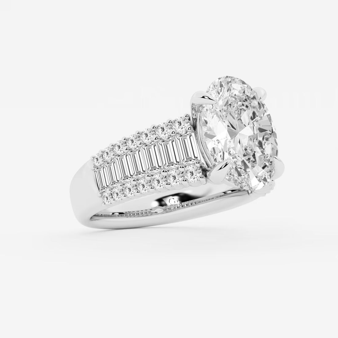 Elegant Oval Cut Lab-Grown Diamond Side Stone Engagement Ring with Round