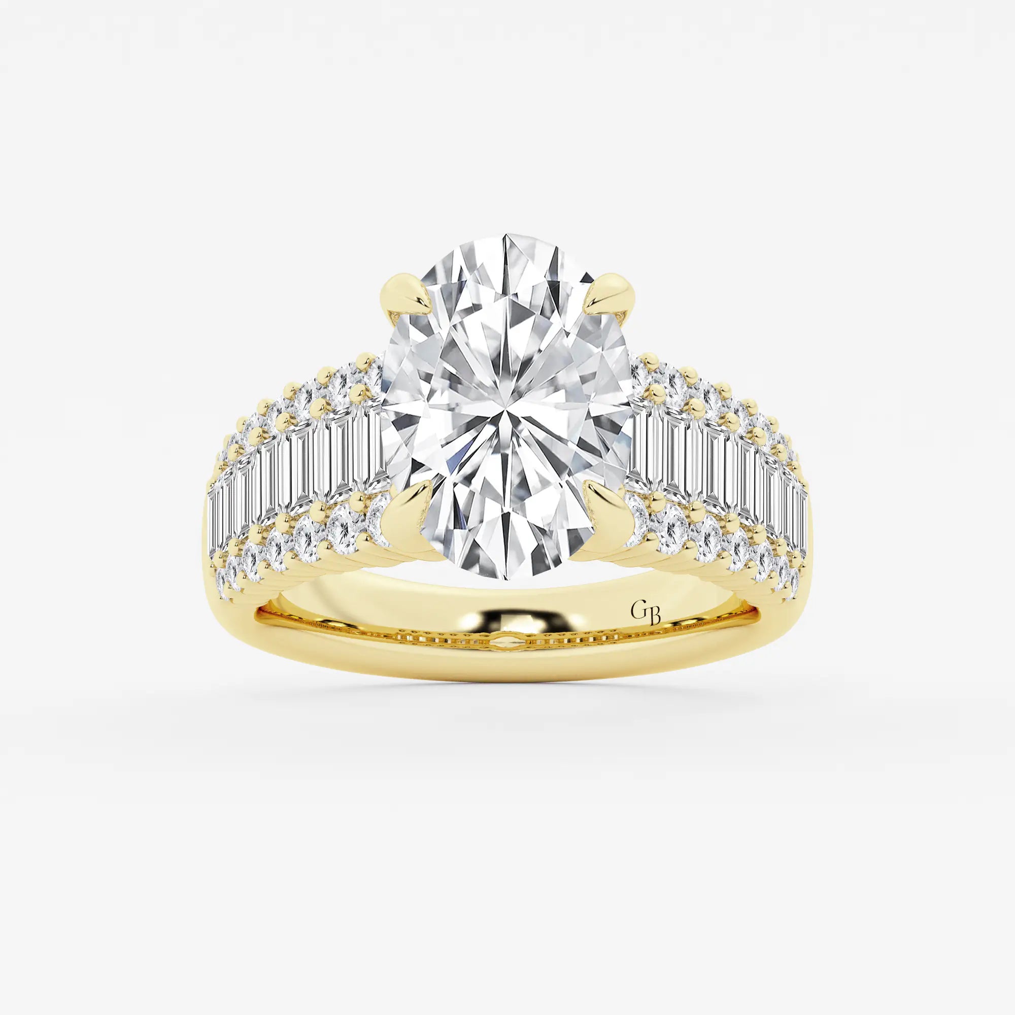 Elegant Oval Cut Lab-Grown Diamond Side Stone Engagement Ring with Round