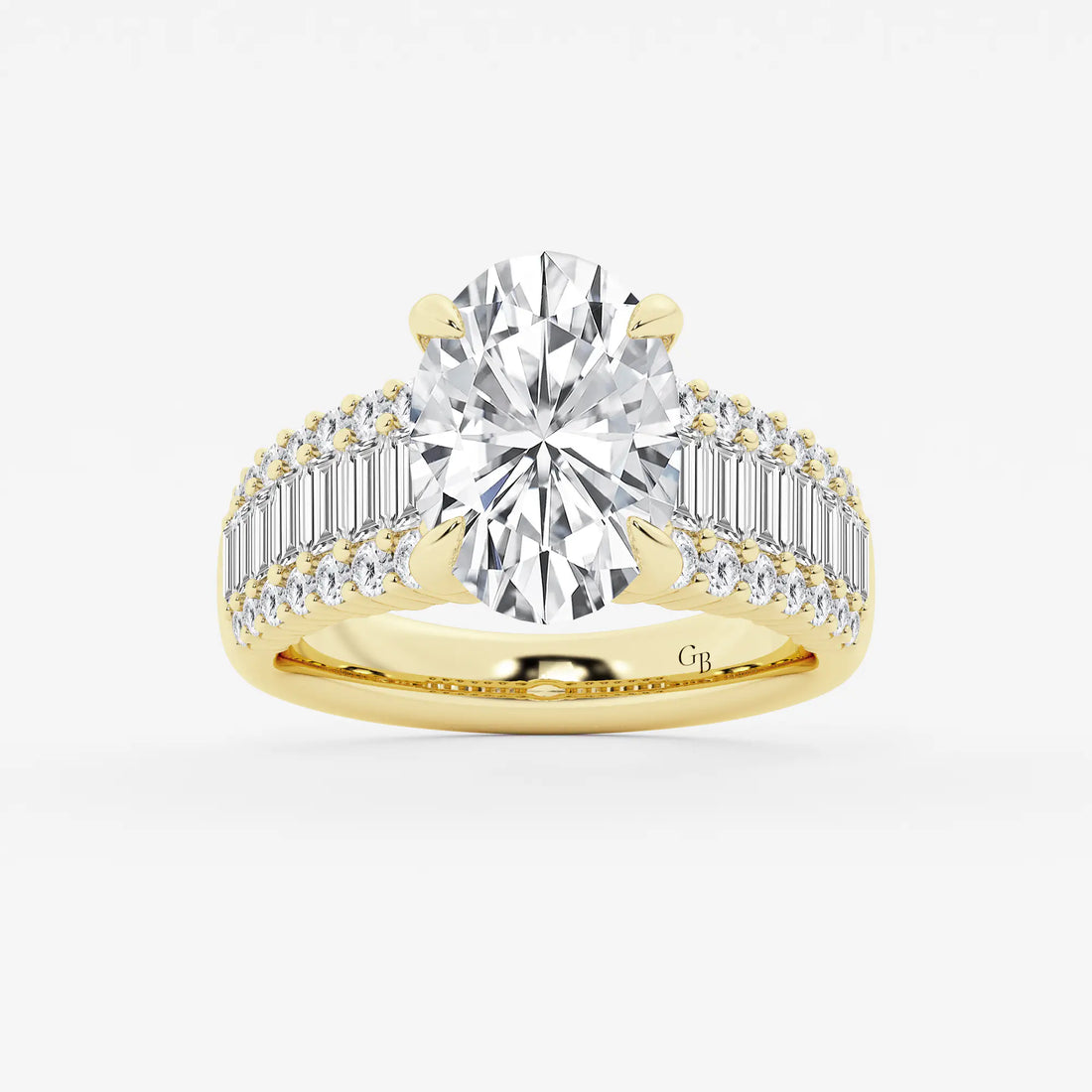 Elegant Oval Cut Lab-Grown Diamond Side Stone Engagement Ring with Round