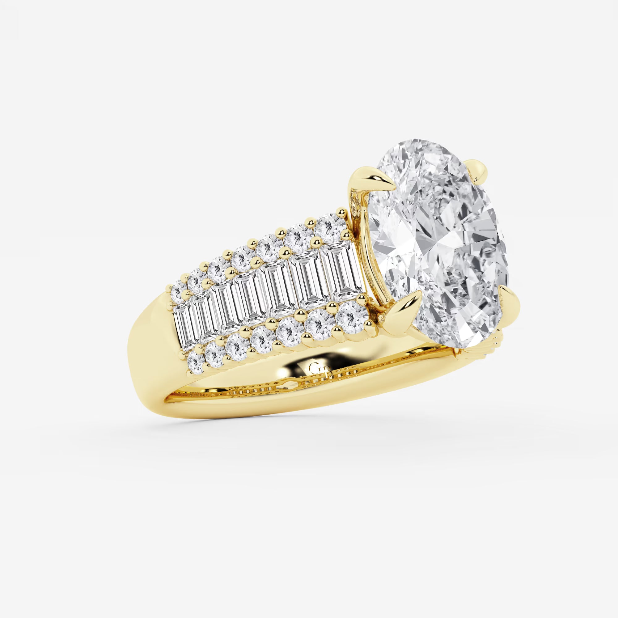 Elegant Oval Cut Lab-Grown Diamond Side Stone Engagement Ring with Round