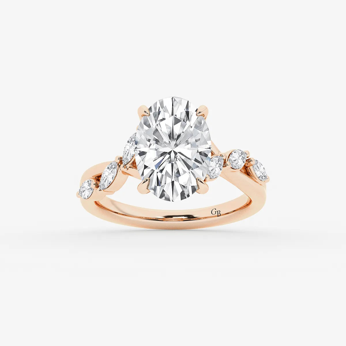 Elegant Oval Cut Lab-Grown Diamond Twist Engagement Ring with Marquise Side Accents
