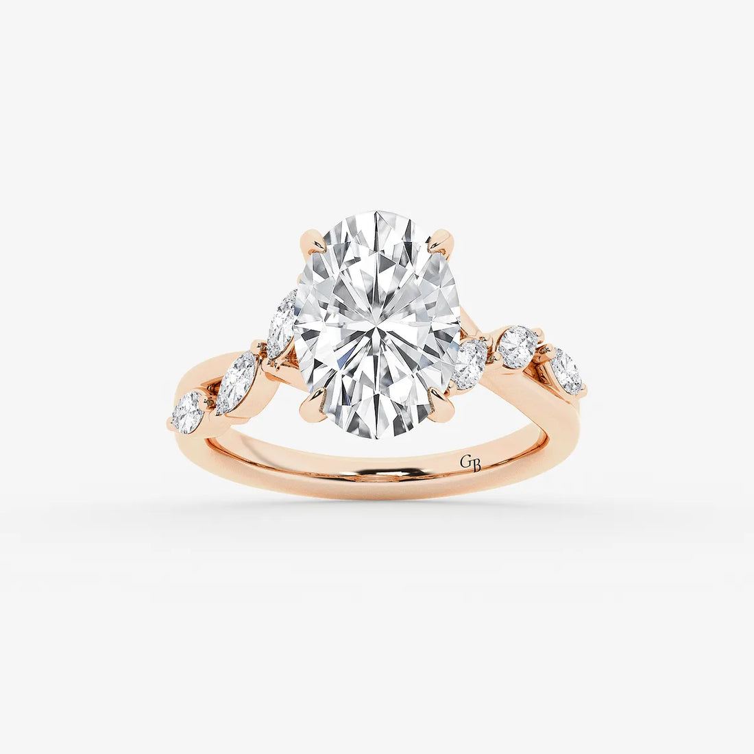 Elegant Oval Cut Lab-Grown Diamond Twist Engagement Ring with Marquise Side Accents
