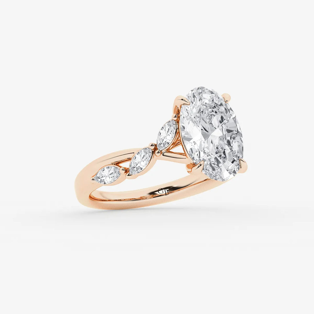 Elegant Oval Cut Lab-Grown Diamond Twist Engagement Ring with Marquise Side Accents