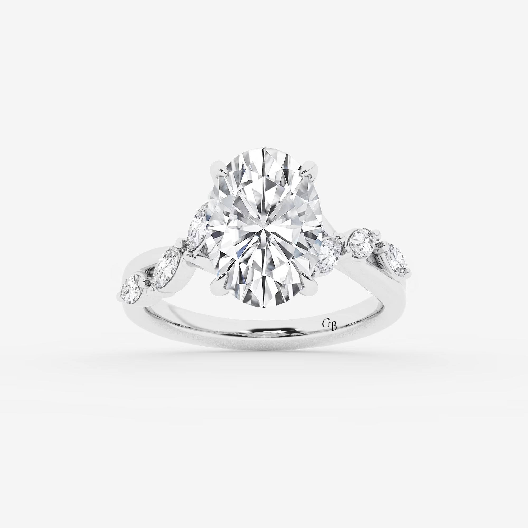 Elegant Oval Cut Lab-Grown Diamond Twist Engagement Ring with Marquise Side Accents