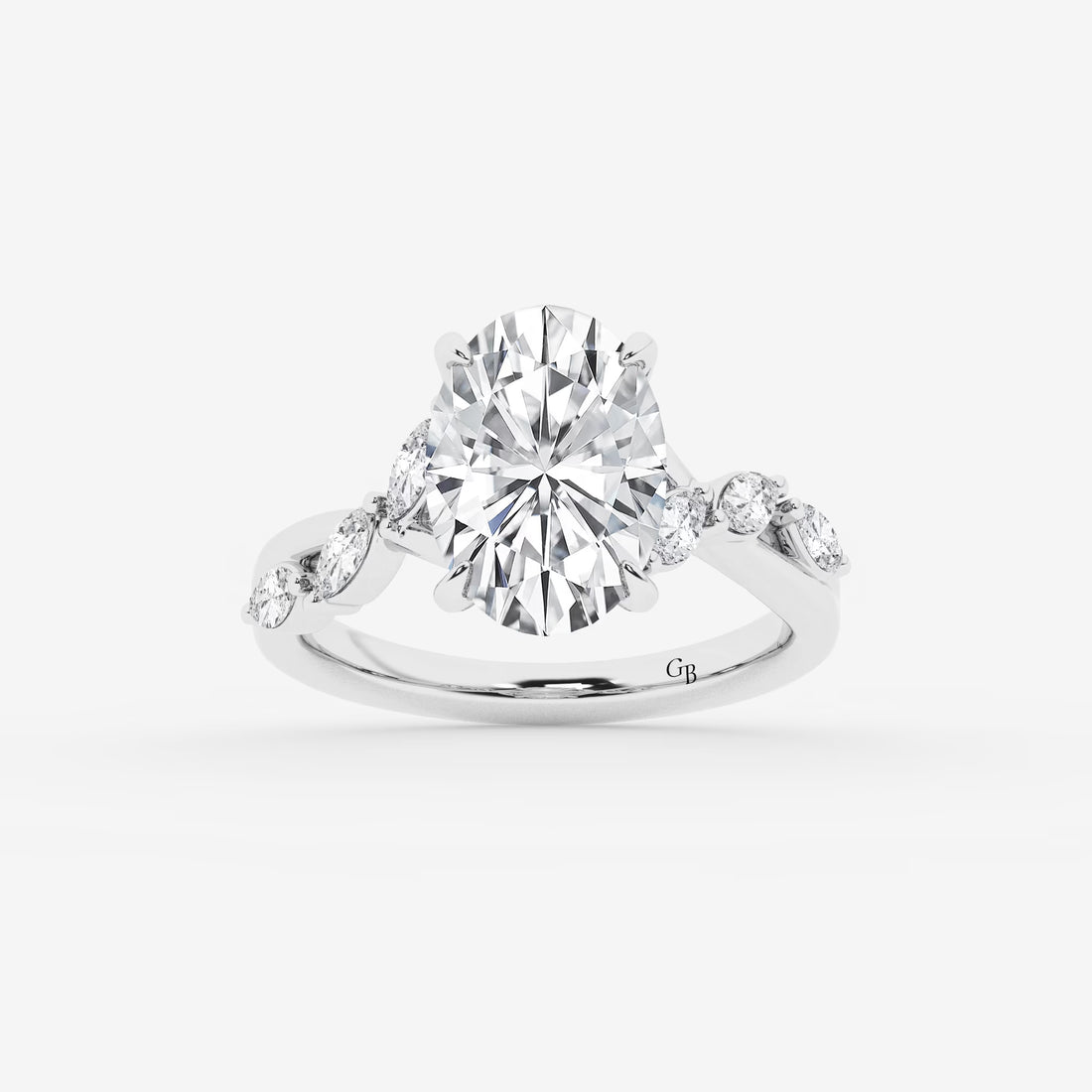 Elegant Oval Cut Lab-Grown Diamond Twist Engagement Ring with Marquise Side Accents