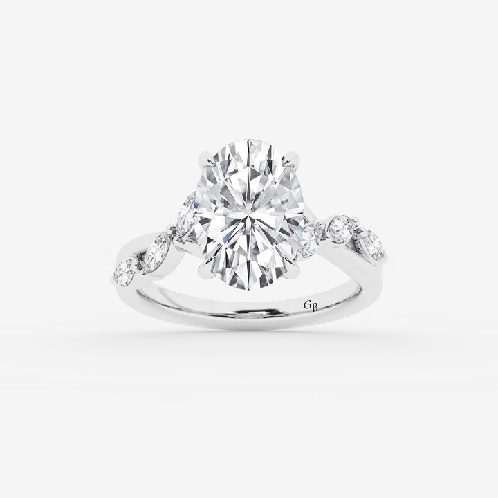 Elegant Oval Cut Lab-Grown Diamond Twist Engagement Ring with Marquise Side Accents