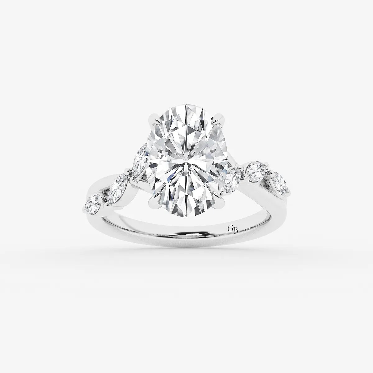 Elegant Oval Cut Lab-Grown Diamond Twist Engagement Ring with Marquise Side Accents