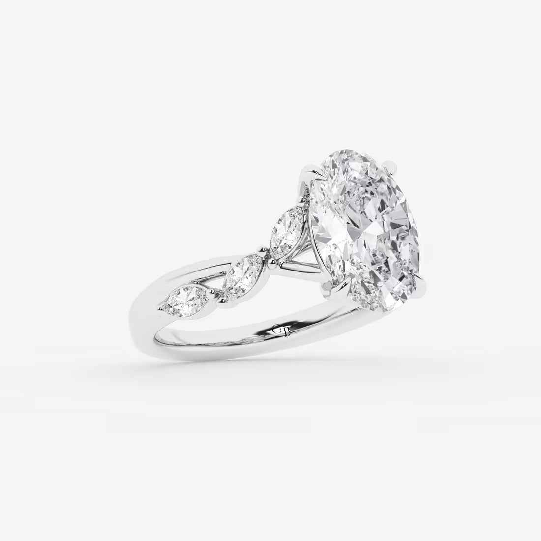 Elegant Oval Cut Lab-Grown Diamond Twist Engagement Ring with Marquise Side Accents
