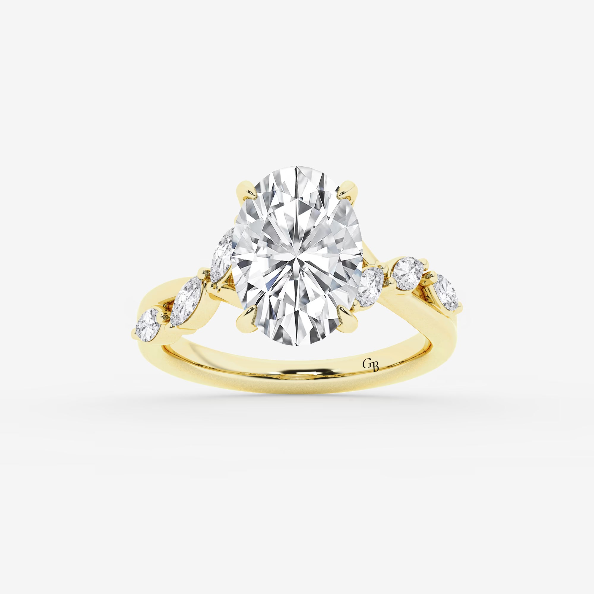Elegant Oval Cut Lab-Grown Diamond Twist Engagement Ring with Marquise Side Accents