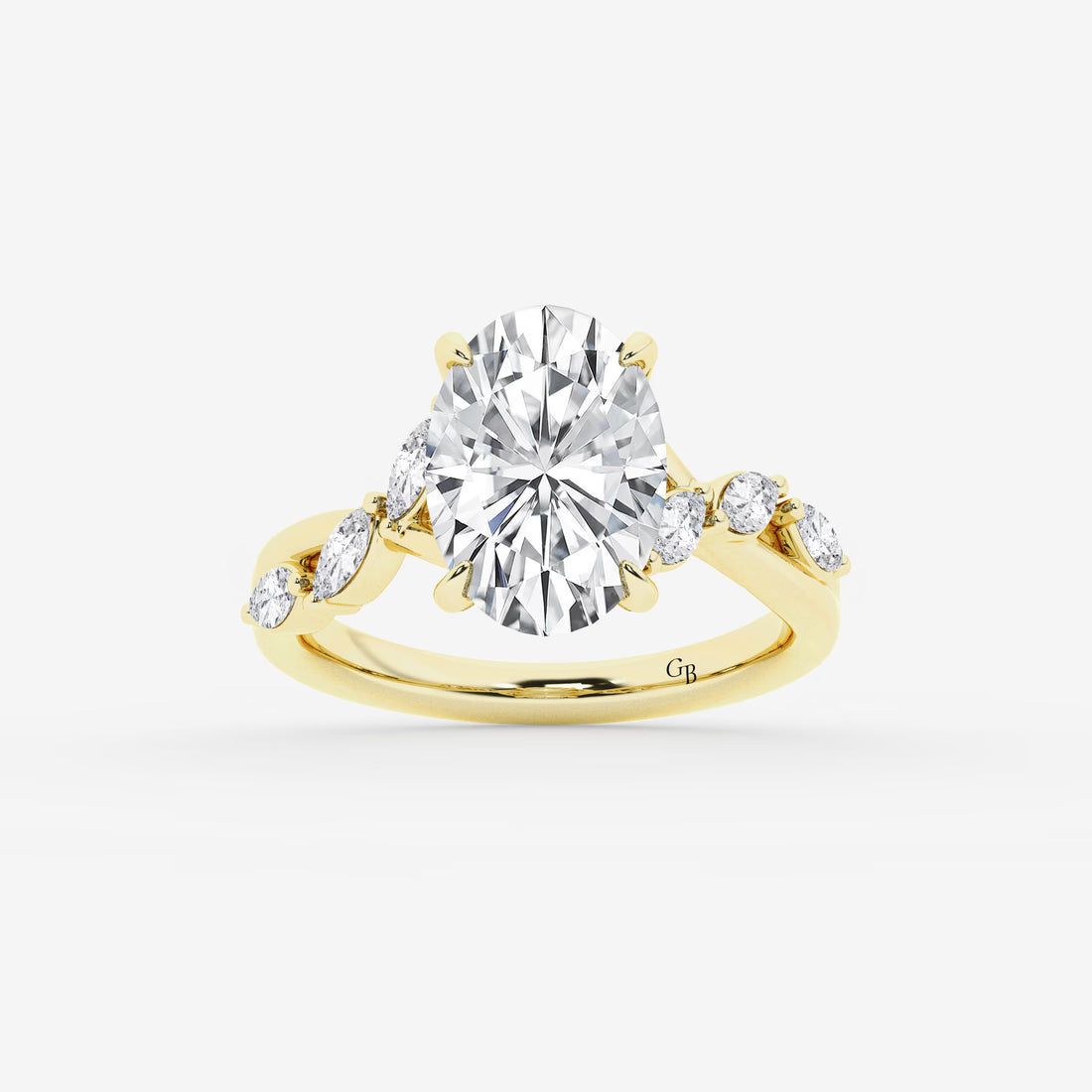 Elegant Oval Cut Lab-Grown Diamond Twist Engagement Ring with Marquise Side Accents