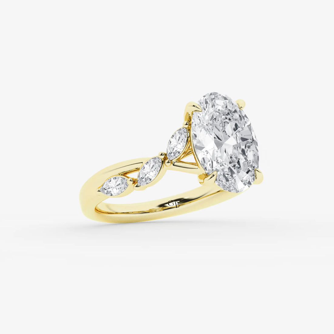 Elegant Oval Cut Lab-Grown Diamond Twist Engagement Ring with Marquise Side Accents