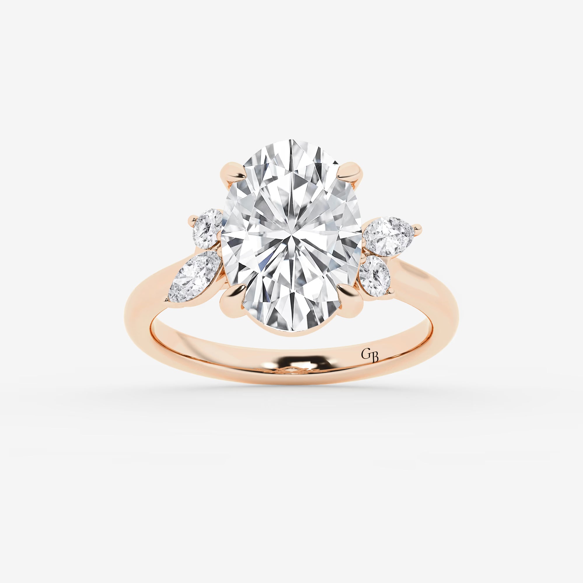 Floravelle Oval Lab Grown Diamond Floral Engagement Ring with Round & Marquise Side Stones