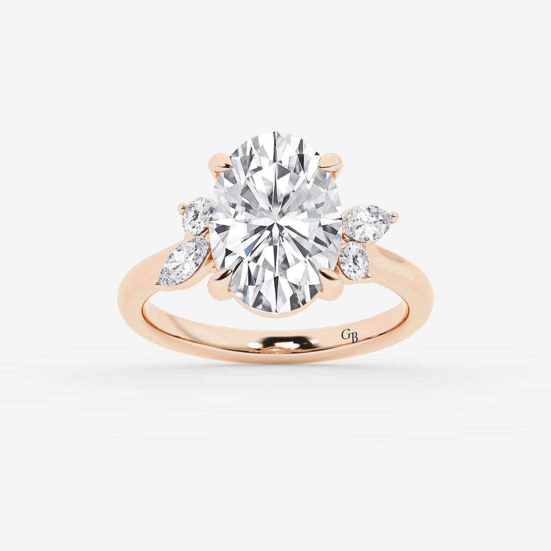 Floravelle Oval Lab Grown Diamond Floral Engagement Ring with Round & Marquise Side Stones