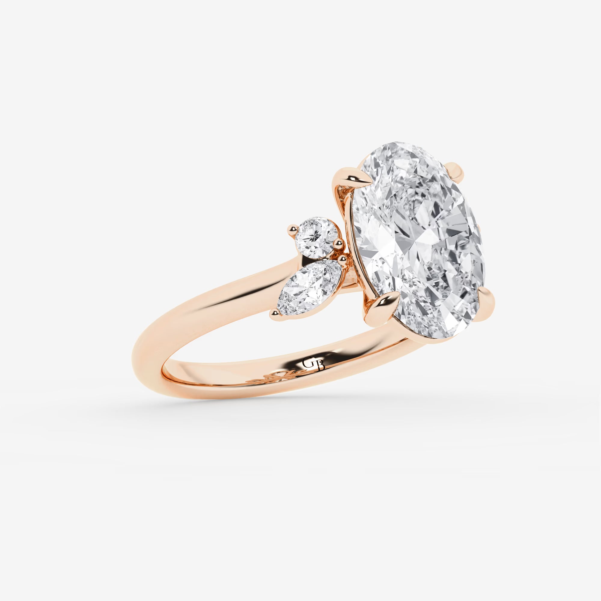 Floravelle Oval Lab Grown Diamond Floral Engagement Ring with Round & Marquise Side Stones