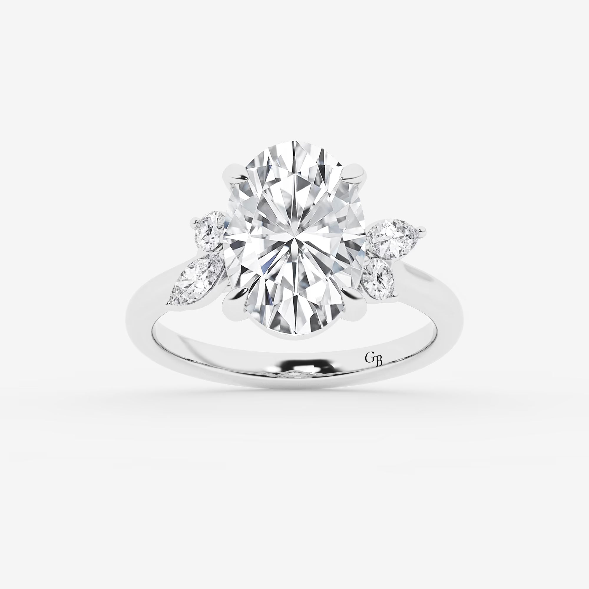 Floravelle Oval Lab Grown Diamond Floral Engagement Ring with Round & Marquise Side Stones