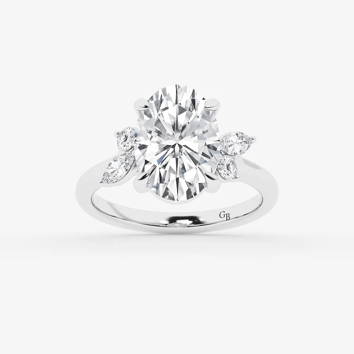 Floravelle Oval Lab Grown Diamond Floral Engagement Ring with Round & Marquise Side Stones
