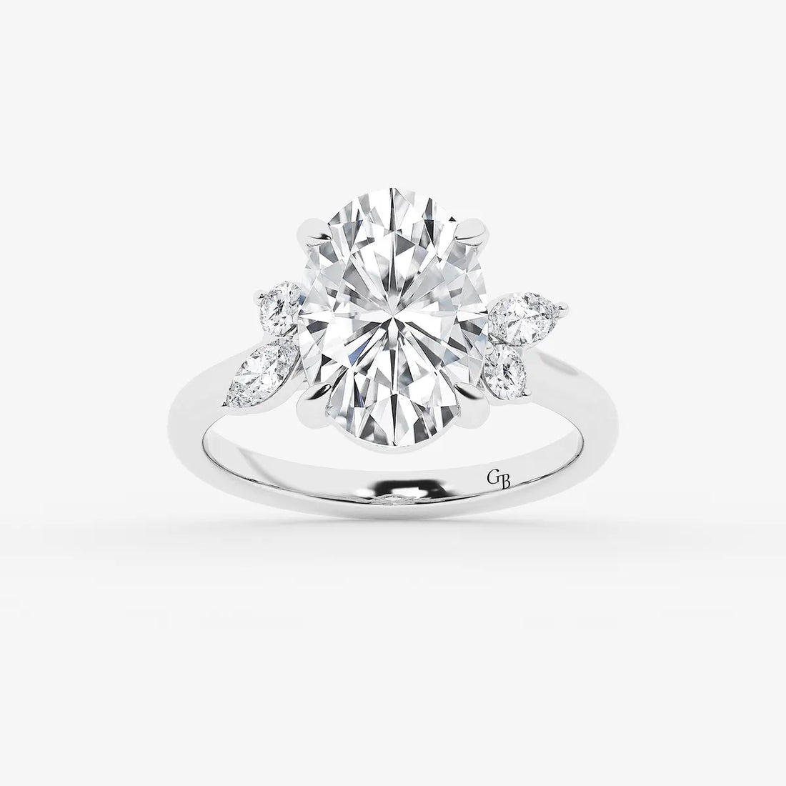 Floravelle Oval Lab Grown Diamond Floral Engagement Ring with Round & Marquise Side Stones