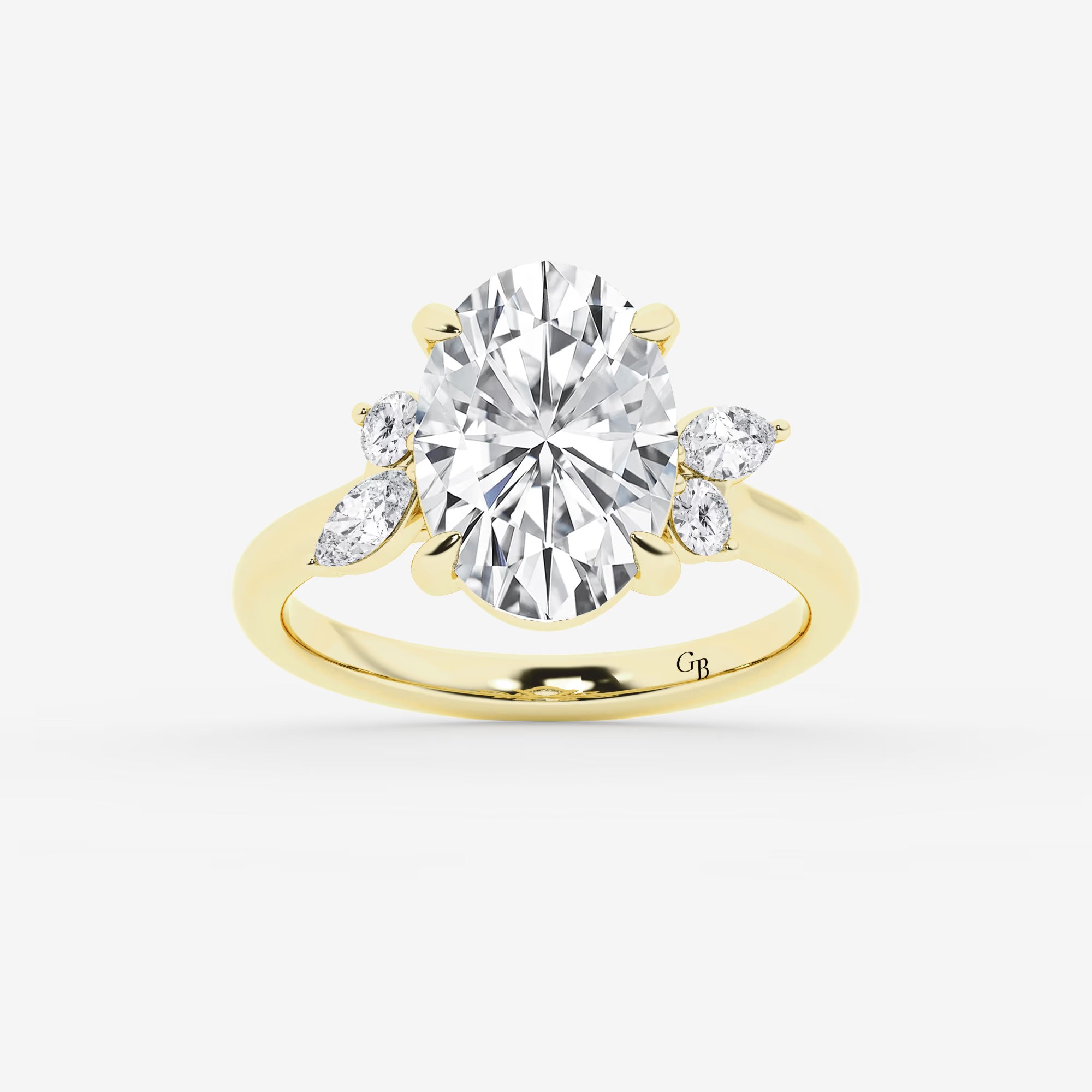 Floravelle Oval Lab Grown Diamond Floral Engagement Ring with Round & Marquise Side Stones