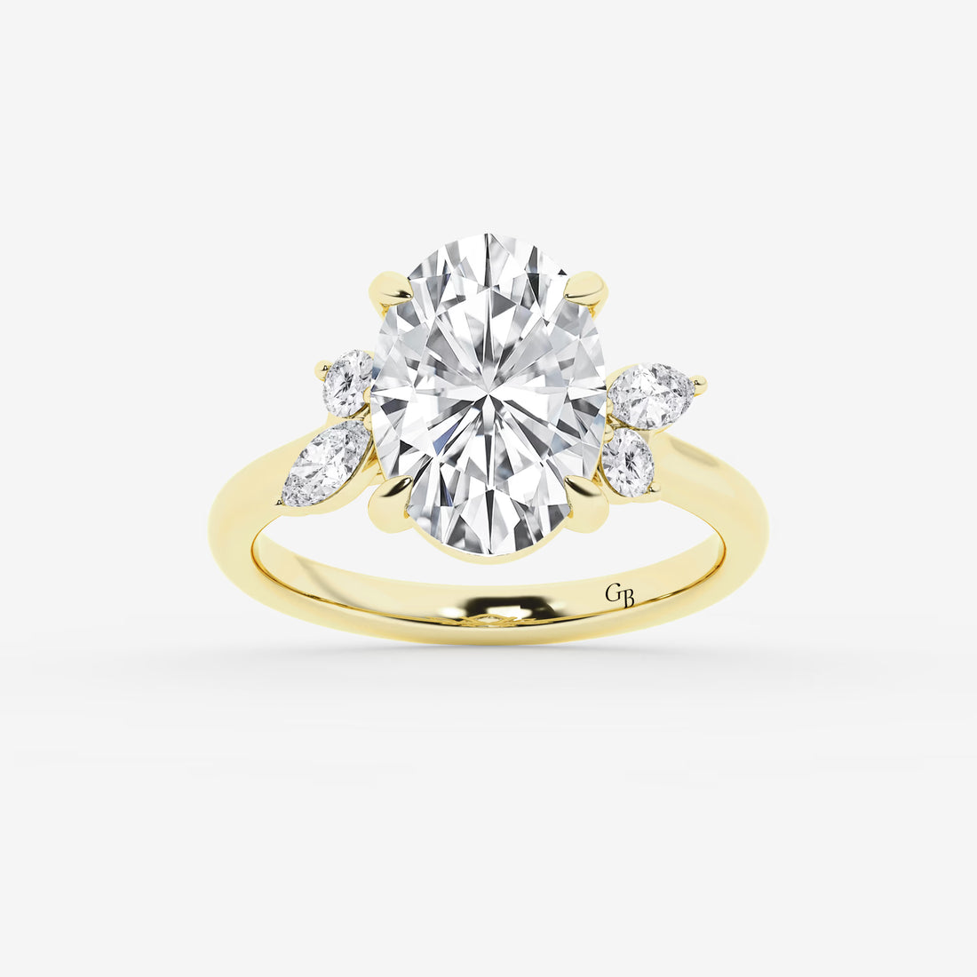 Floravelle Oval Lab Grown Diamond Floral Engagement Ring with Round & Marquise Side Stones