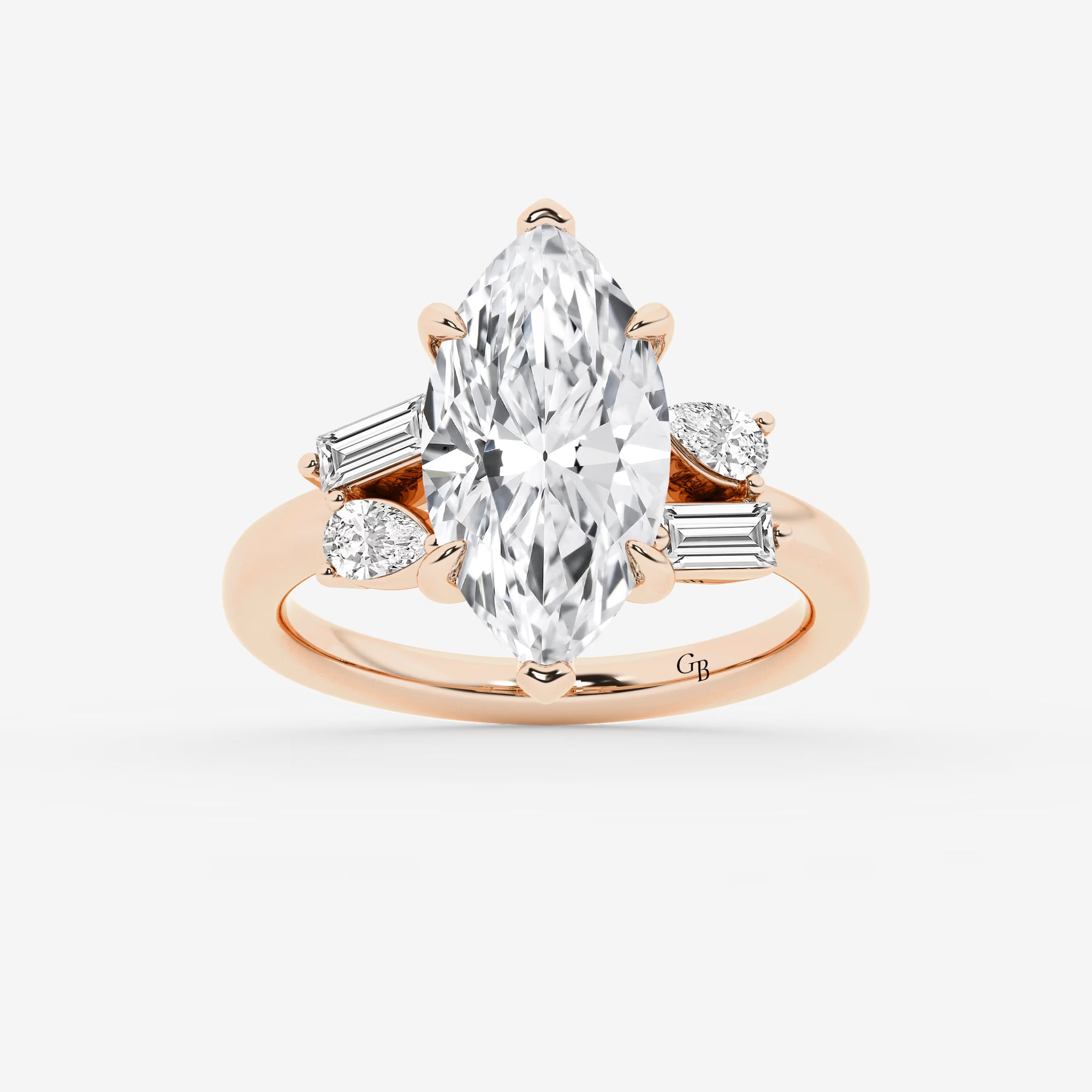 Zaviera Marquise Lab-Grown Diamond Engagement Ring with Pear & Baguette Side Stones