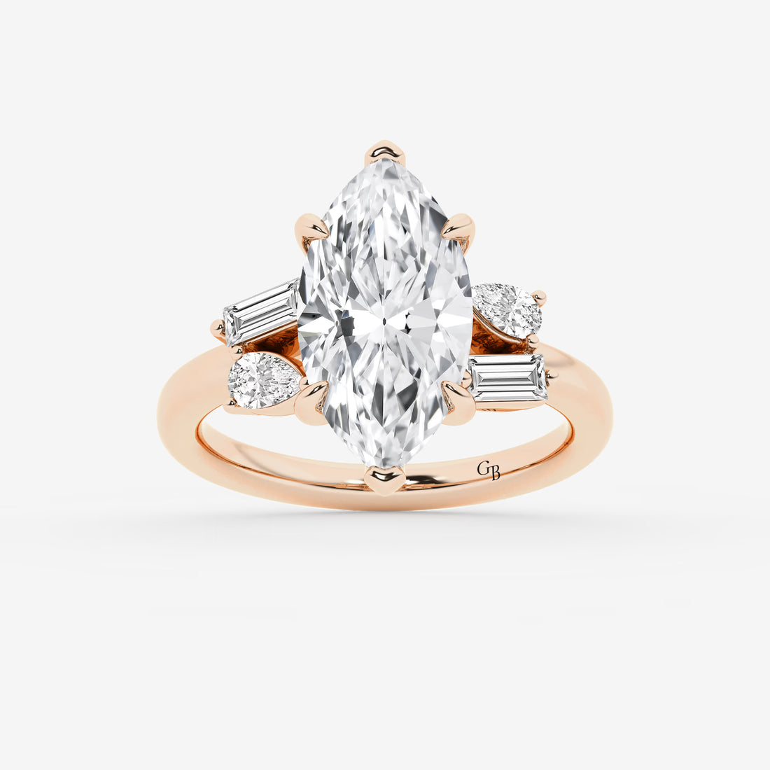 Zaviera Marquise Lab-Grown Diamond Engagement Ring with Pear & Baguette Side Stones