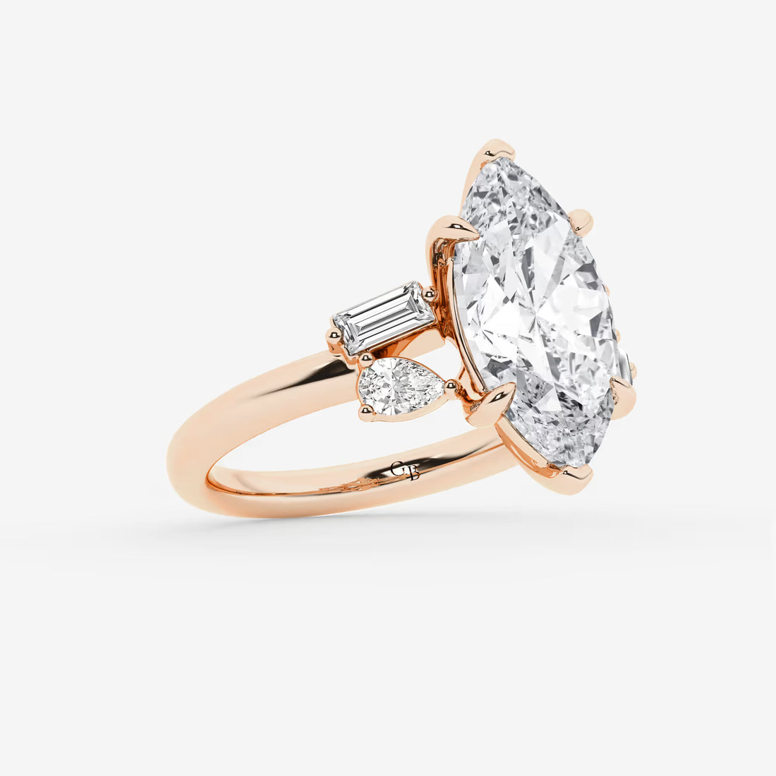 Zaviera Marquise Lab-Grown Diamond Engagement Ring with Pear & Baguette Side Stones
