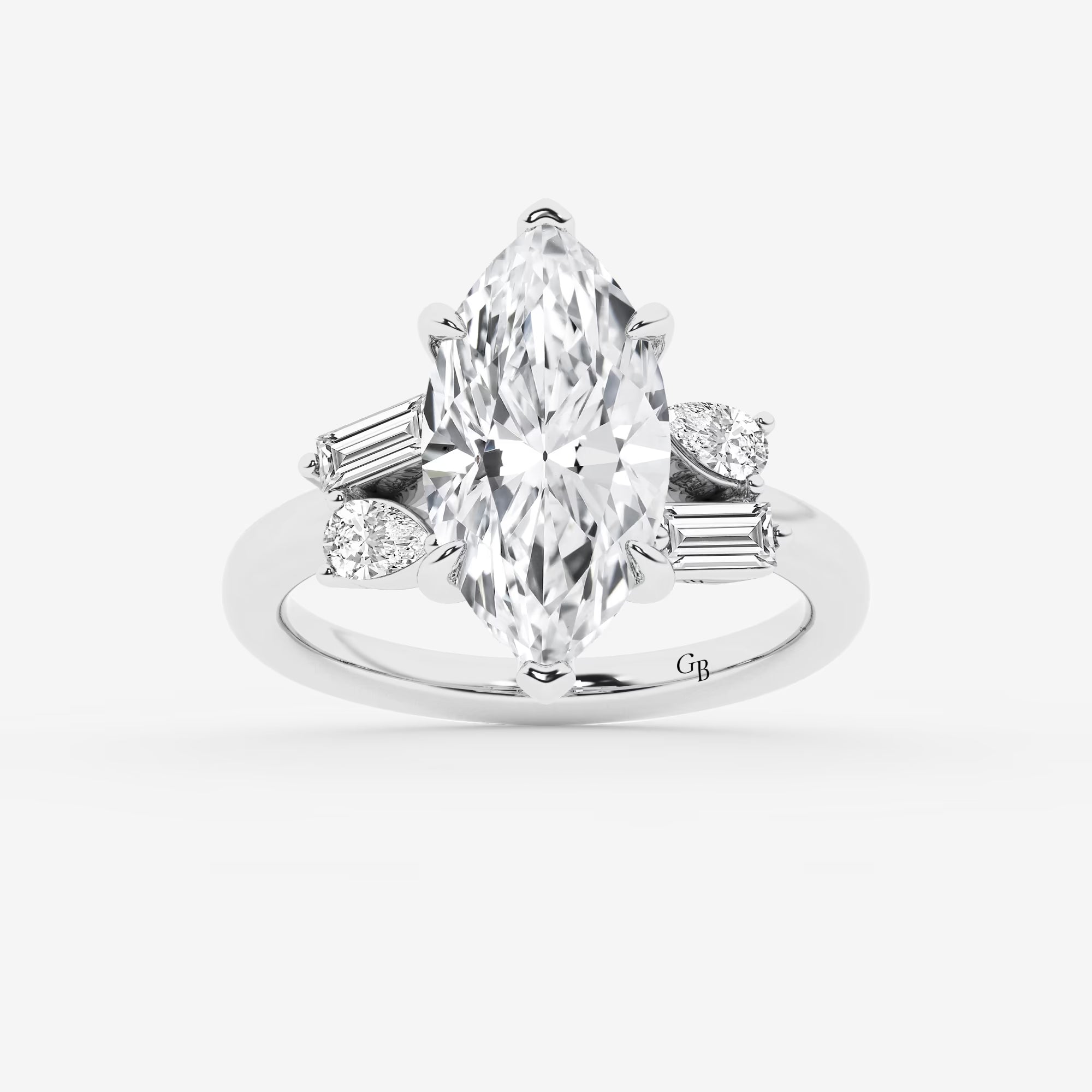 Zaviera Marquise Lab-Grown Diamond Engagement Ring with Pear & Baguette Side Stones