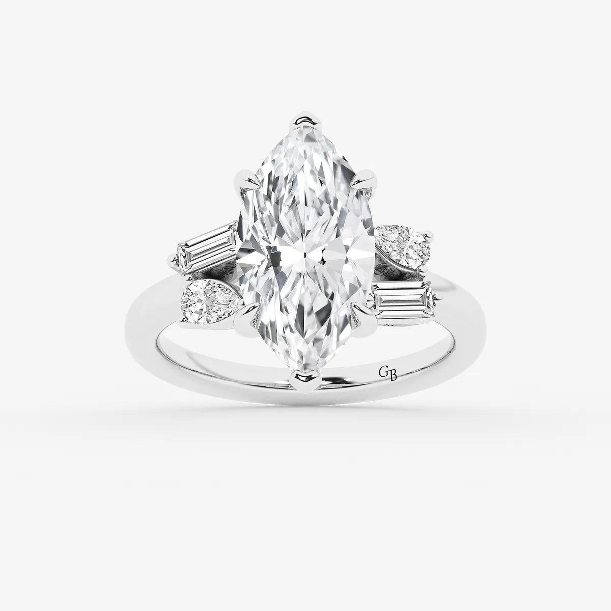 Zaviera Marquise Lab-Grown Diamond Engagement Ring with Pear & Baguette Side Stones