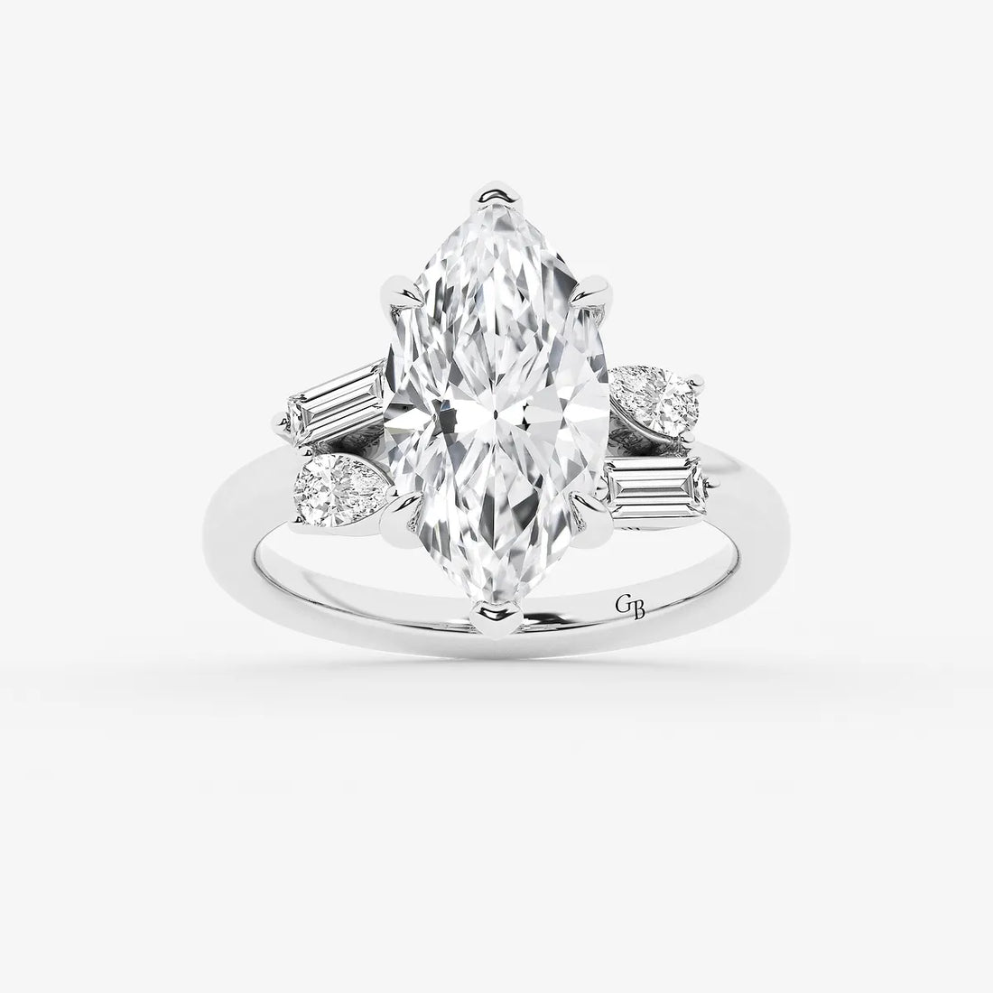 Zaviera Marquise Lab-Grown Diamond Engagement Ring with Pear & Baguette Side Stones