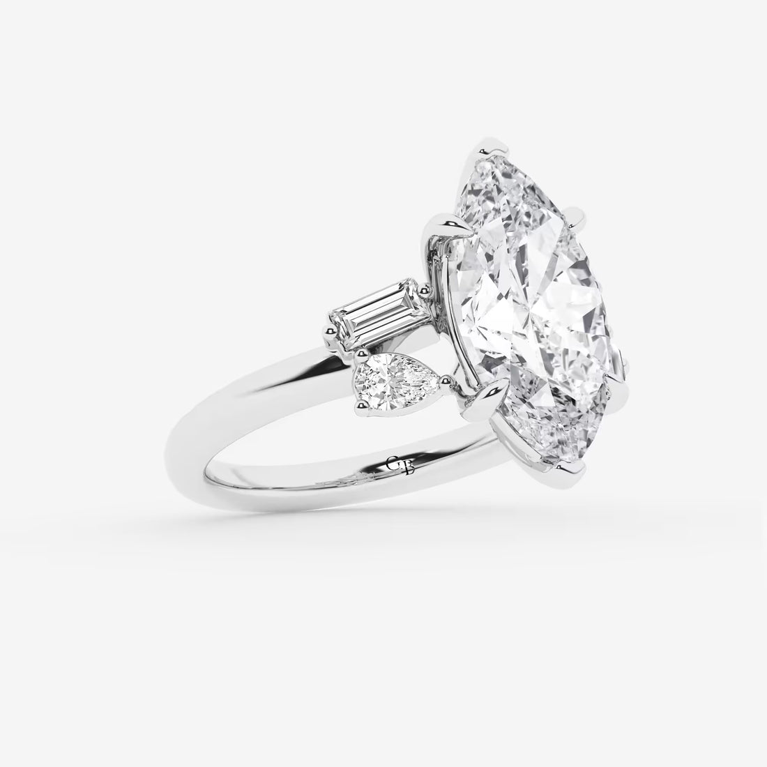 Zaviera Marquise Lab-Grown Diamond Engagement Ring with Pear & Baguette Side Stones