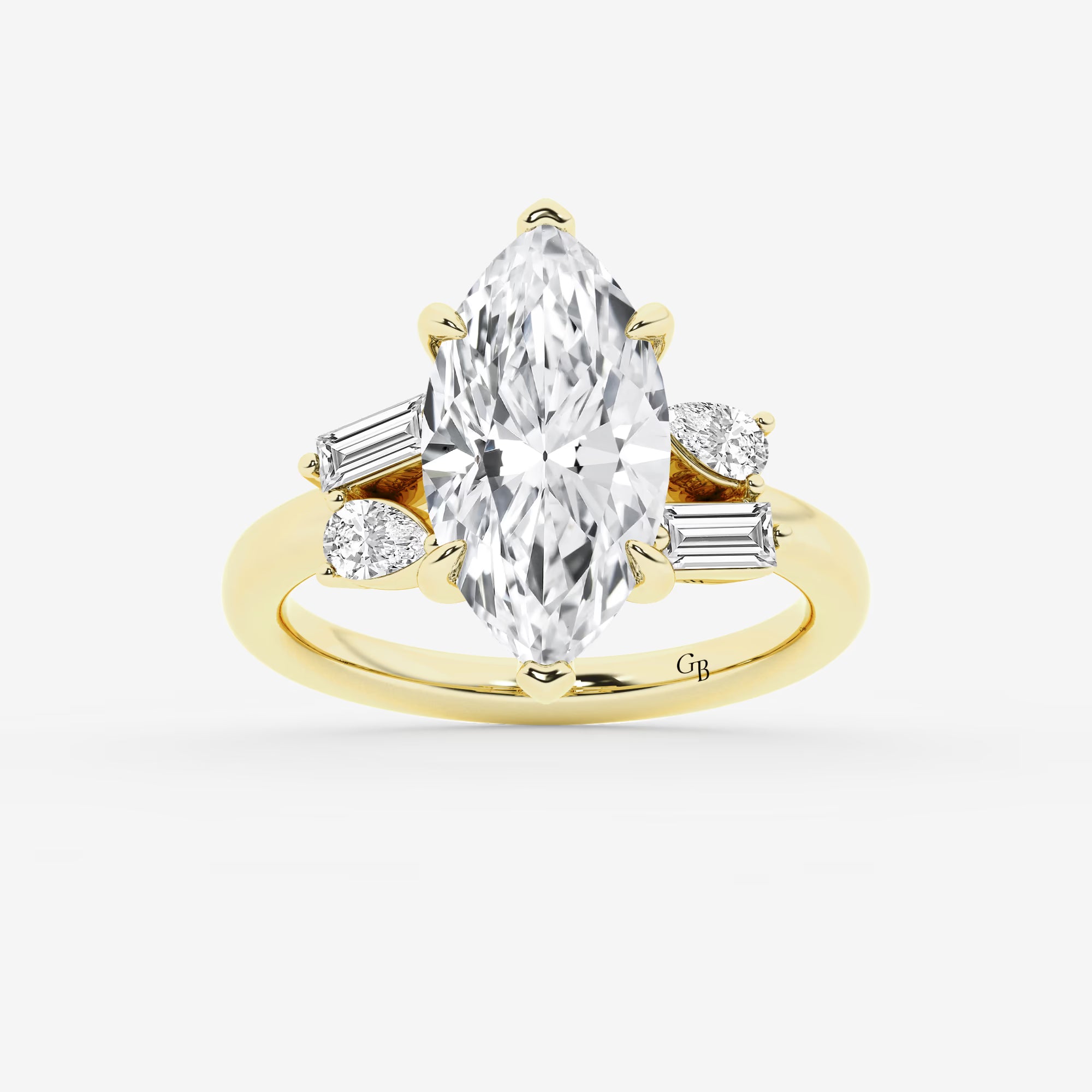Zaviera Marquise Lab-Grown Diamond Engagement Ring with Pear & Baguette Side Stones