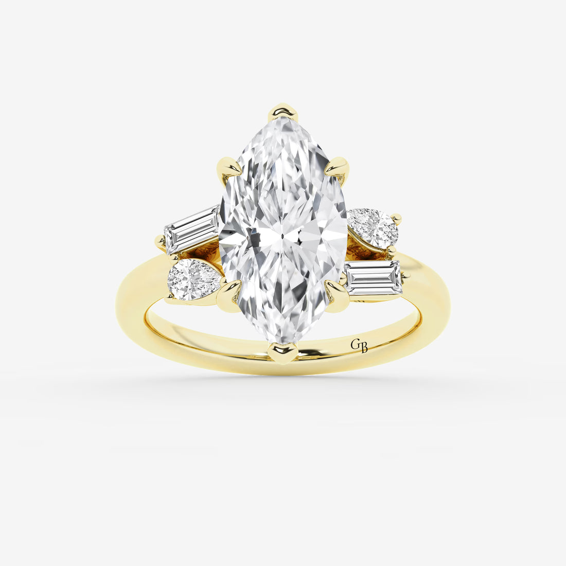 Zaviera Marquise Lab-Grown Diamond Engagement Ring with Pear & Baguette Side Stones