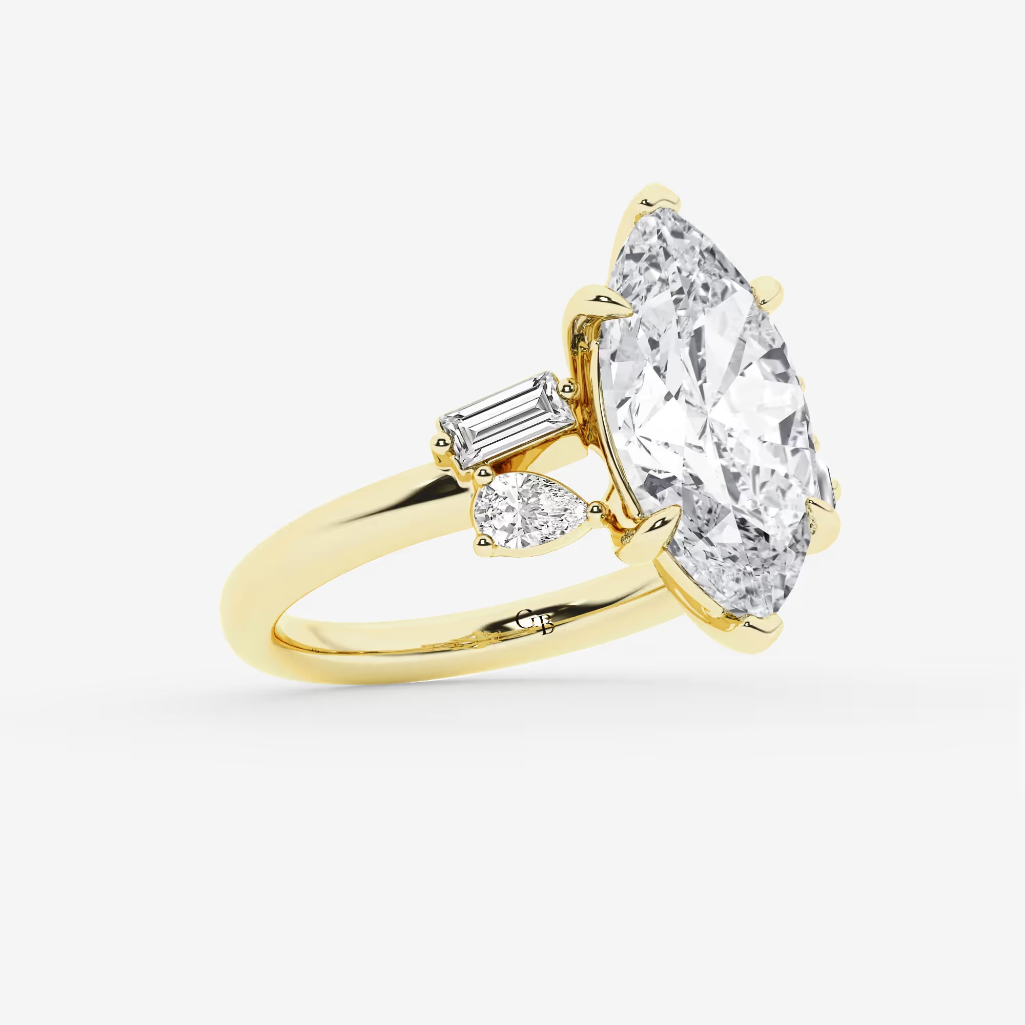 Zaviera Marquise Lab-Grown Diamond Engagement Ring with Pear & Baguette Side Stones