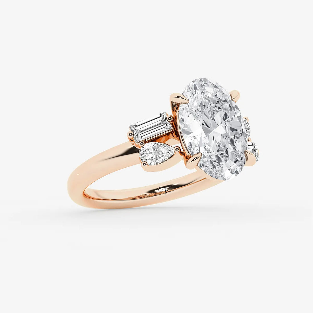 Elegant Oval Cut Lab-Grown Diamond Engagement Ring with Pear & Baguette Side Accents