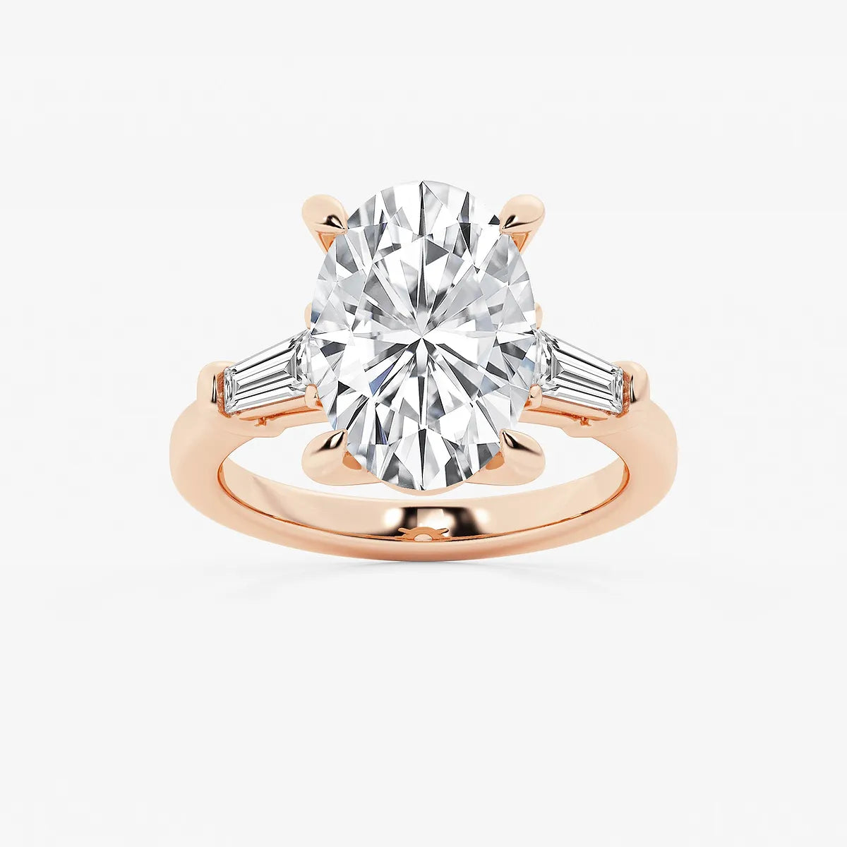 Oval Cut Diamond Engagement Ring with Tapered Baguette Side Stones in White Gold