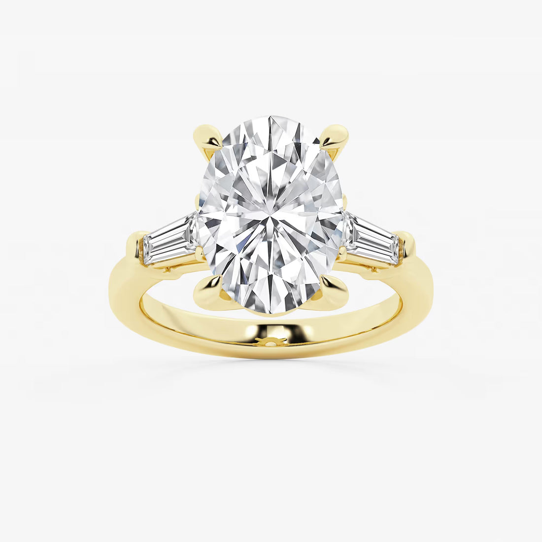 Oval Cut Diamond Engagement Ring with Tapered Baguette Side Stones in White Gold
