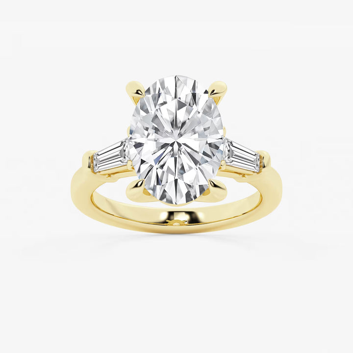 Oval Cut Diamond Engagement Ring with Tapered Baguette Side Stones in White Gold