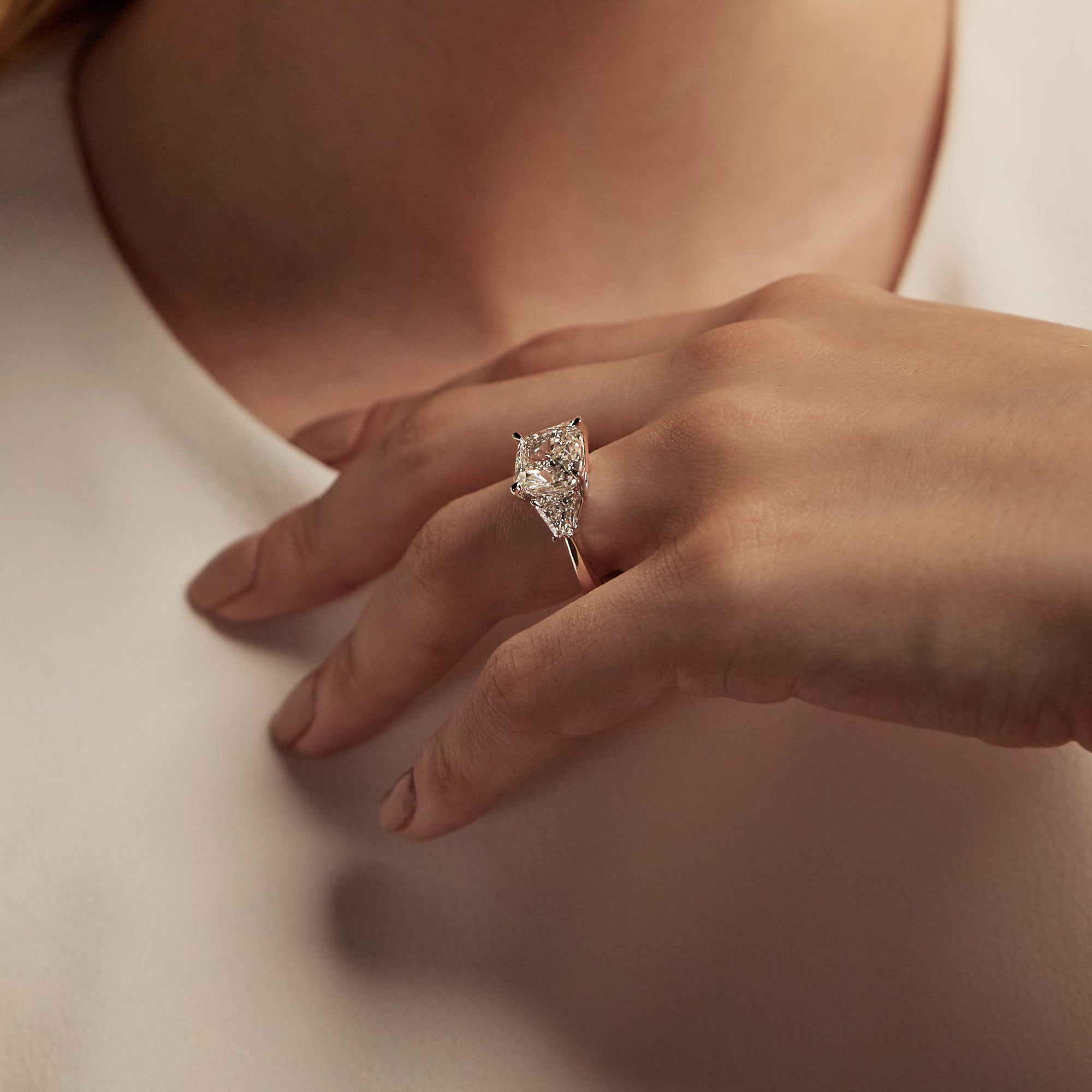 Elara Cushion Lab-Grown Diamond Trillion Side Stone Engagement Ring
