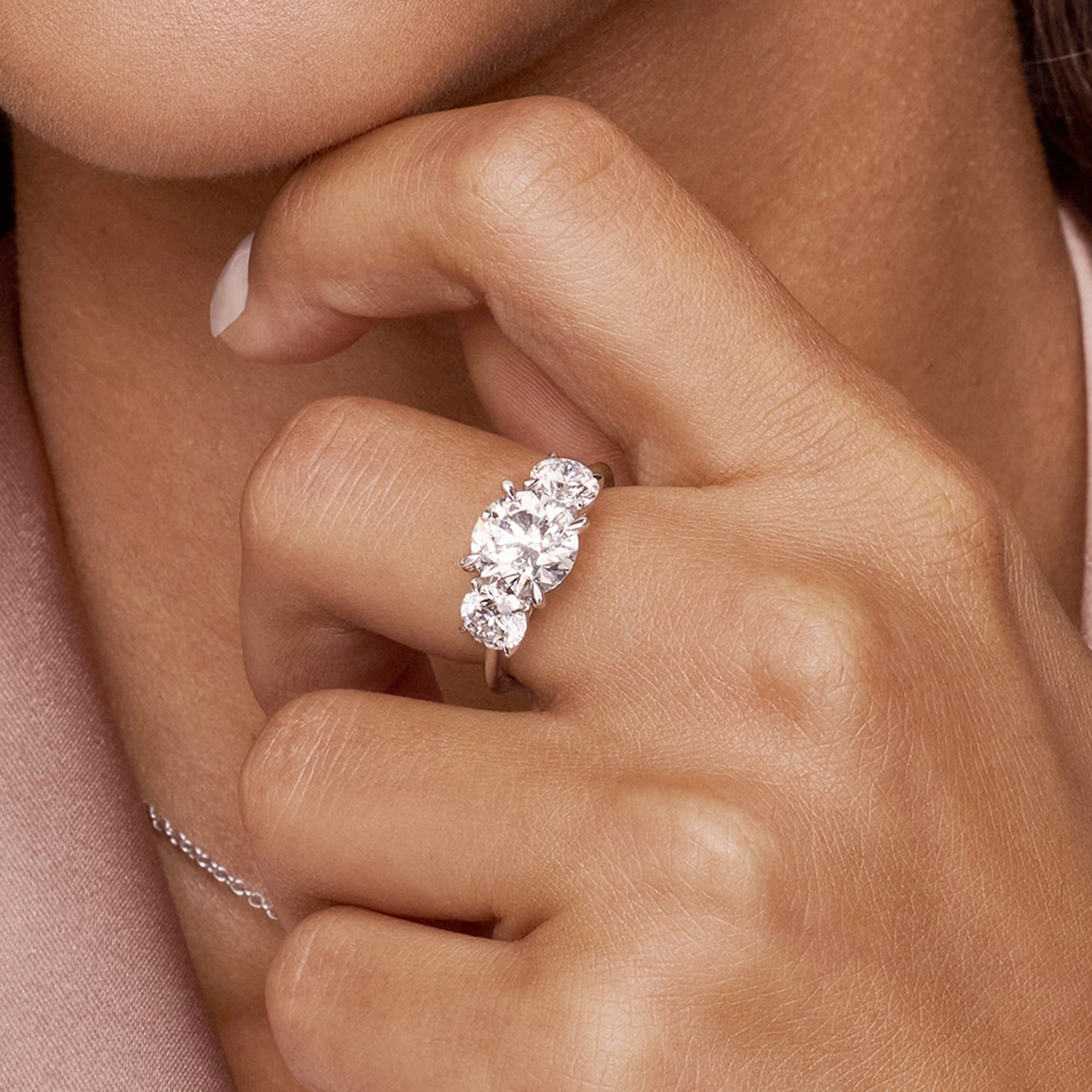 Round Lab Grown Diamond Three-Stone Engagement Ring