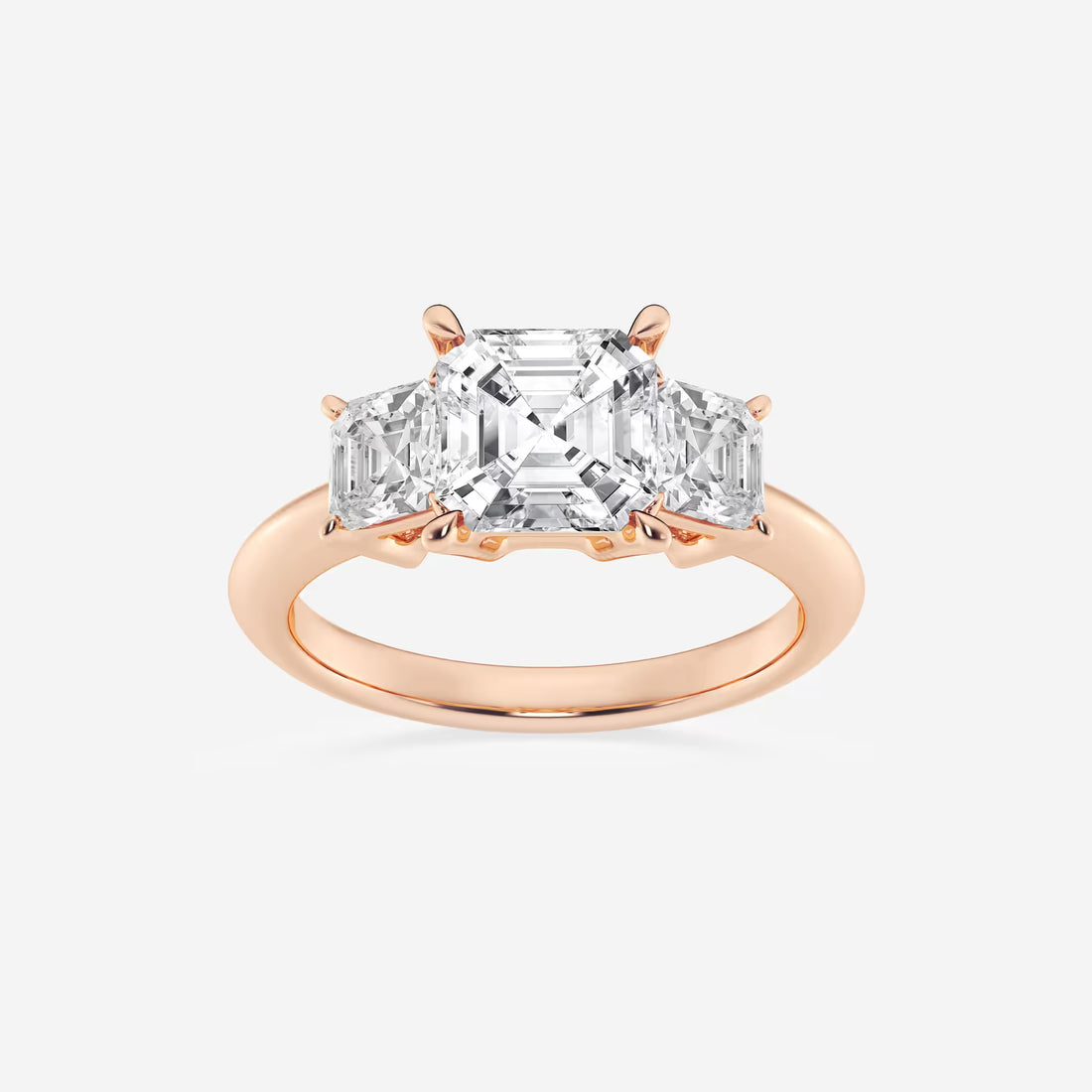 Elegant Asscher Cut Lab-Grown Diamond Three-Stone Engagement Ring