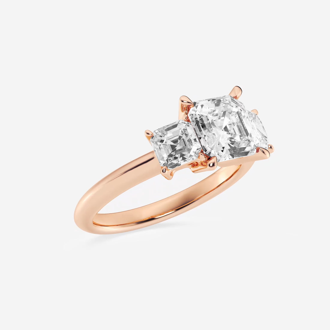 Elegant Asscher Cut Lab-Grown Diamond Three-Stone Engagement Ring