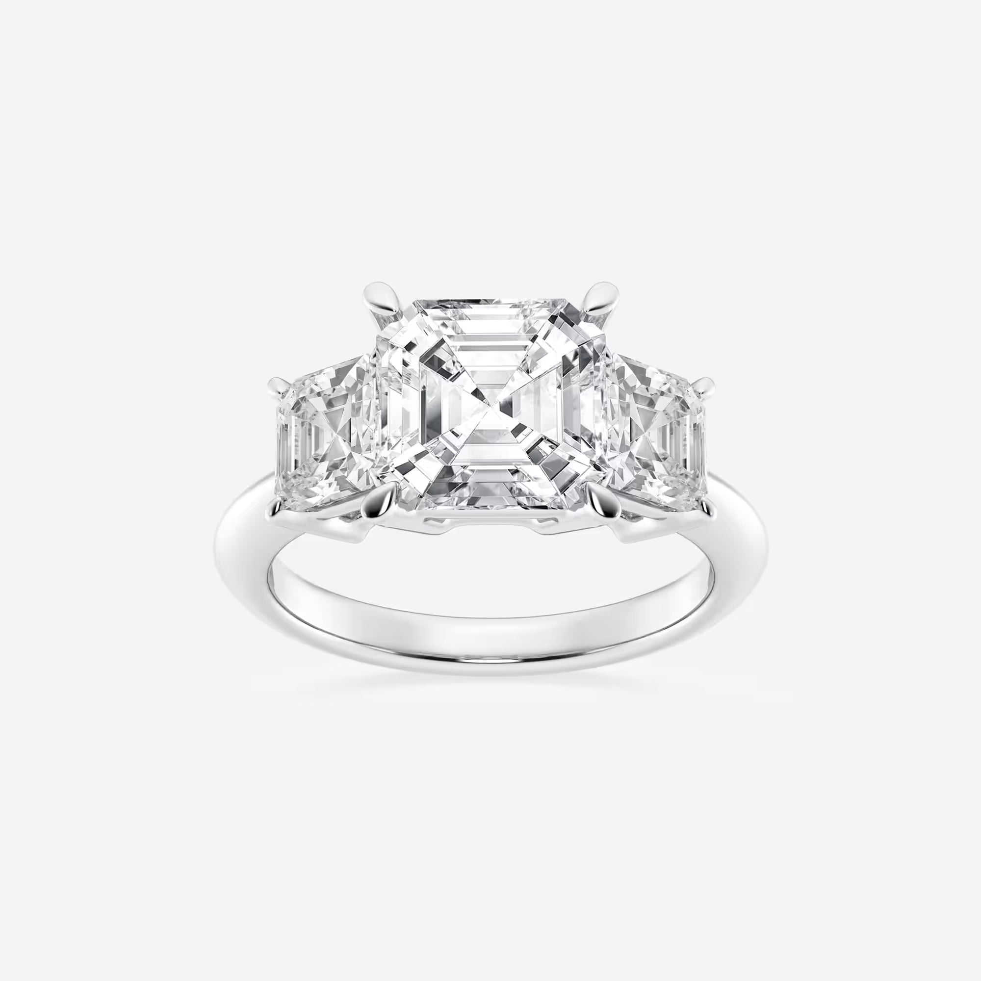 Elegant Asscher Cut Lab-Grown Diamond Three-Stone Engagement Ring