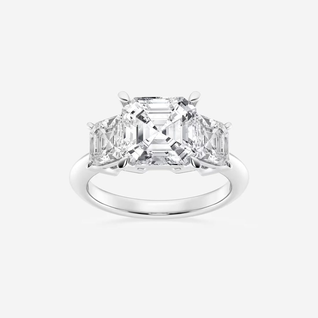 Elegant Asscher Cut Lab-Grown Diamond Three-Stone Engagement Ring