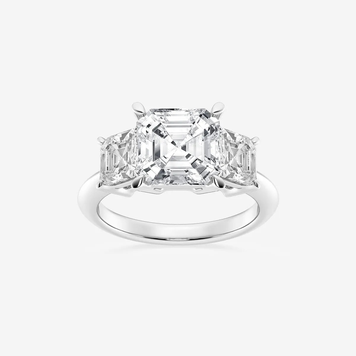 Elegant Asscher Cut Lab-Grown Diamond Three-Stone Engagement Ring