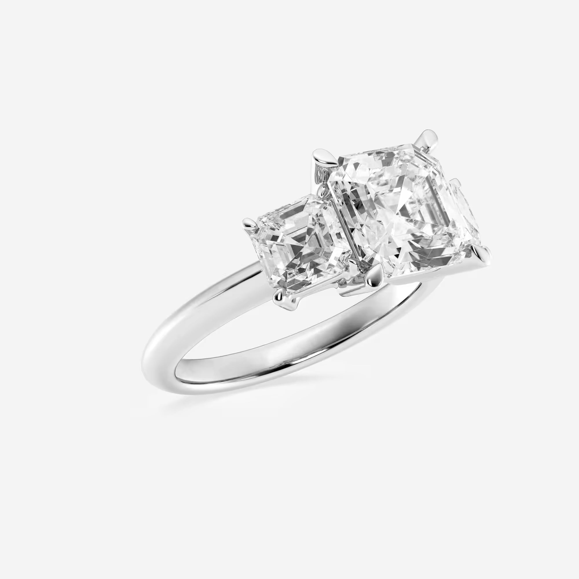 Elegant Asscher Cut Lab-Grown Diamond Three-Stone Engagement Ring