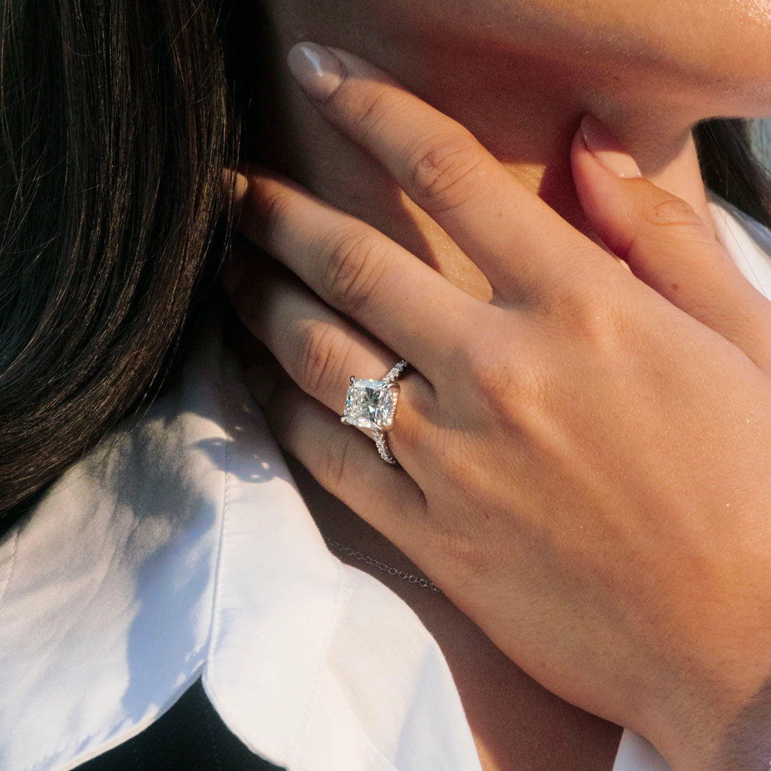 Cushion Lab Grown Diamond Eternity Engagement Ring