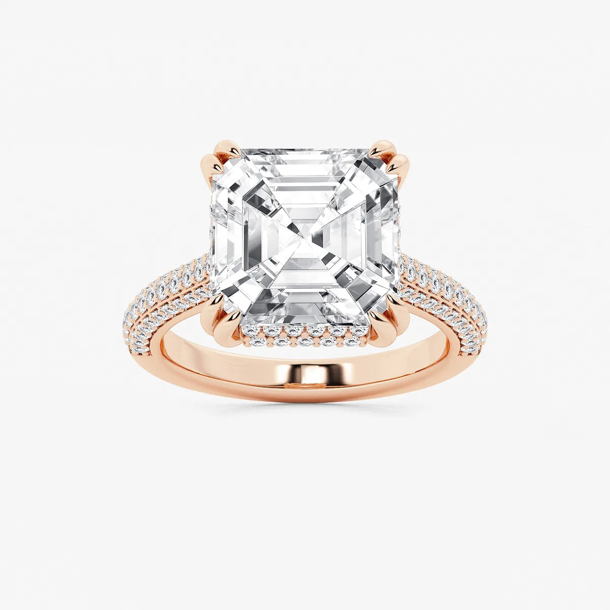 Elaris Asscher Lab Grown Diamond Double Prong Hidden Halo Engagement Ring
